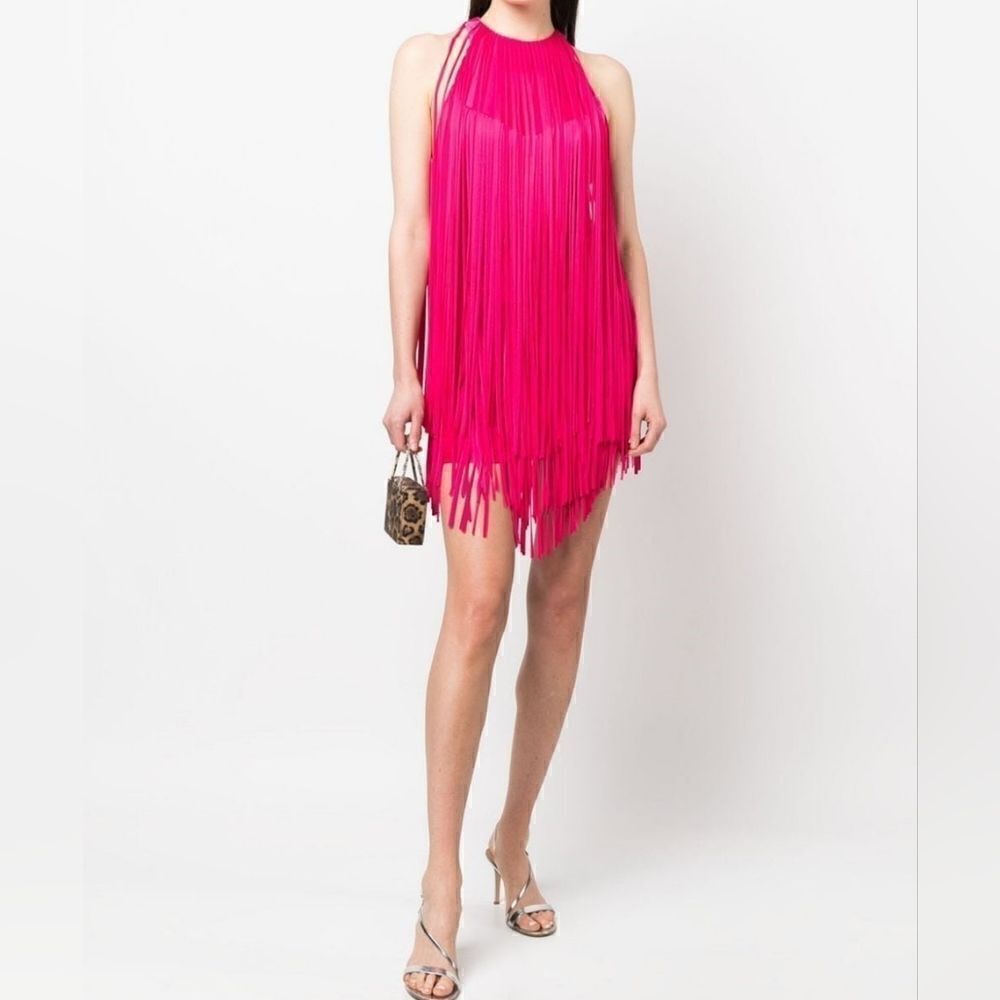 ALEXANDRE VAUTHIER Choker pink fringed sleeveless mini dress NWT